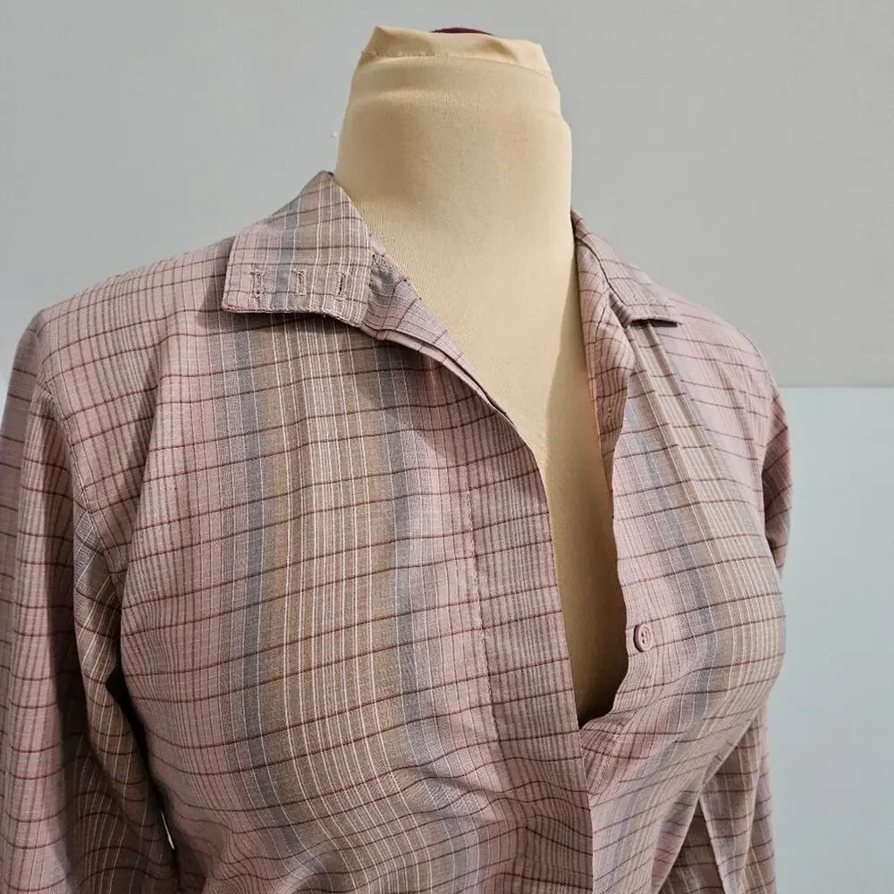 John Meyer Button Front Long Sleeve Pink Plaid Top Size 8‎ Career Country